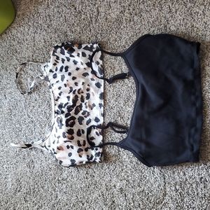 Two swim tops -Black and Leopard Aerie Swim tops